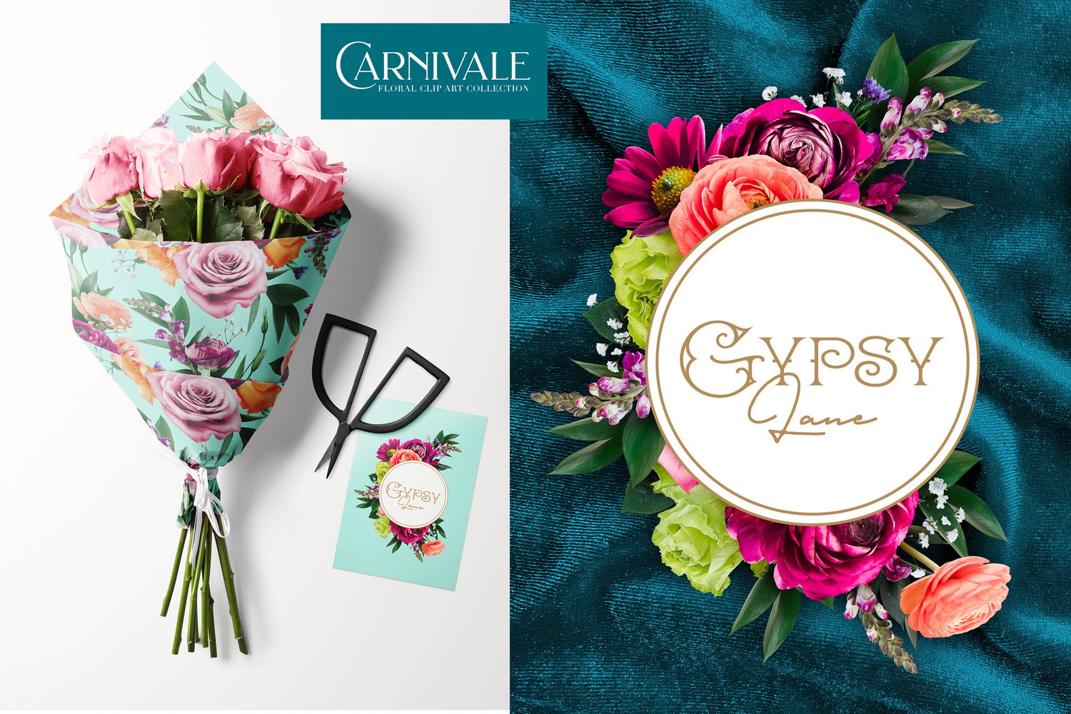 Carnivale floral graphics Pink, peach, coral, and burgundy flowers