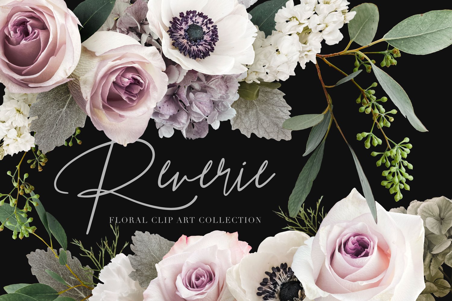 reverie floral art collection pink lilac white roses and flowers