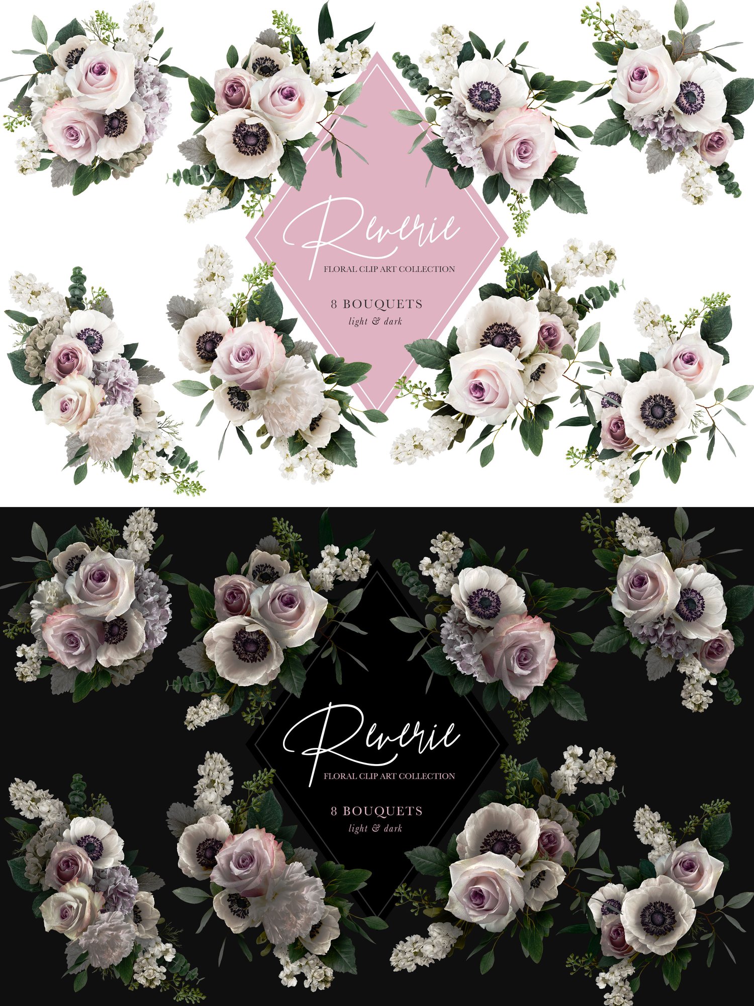 reverie floral art collection pink lilac white roses and flowers