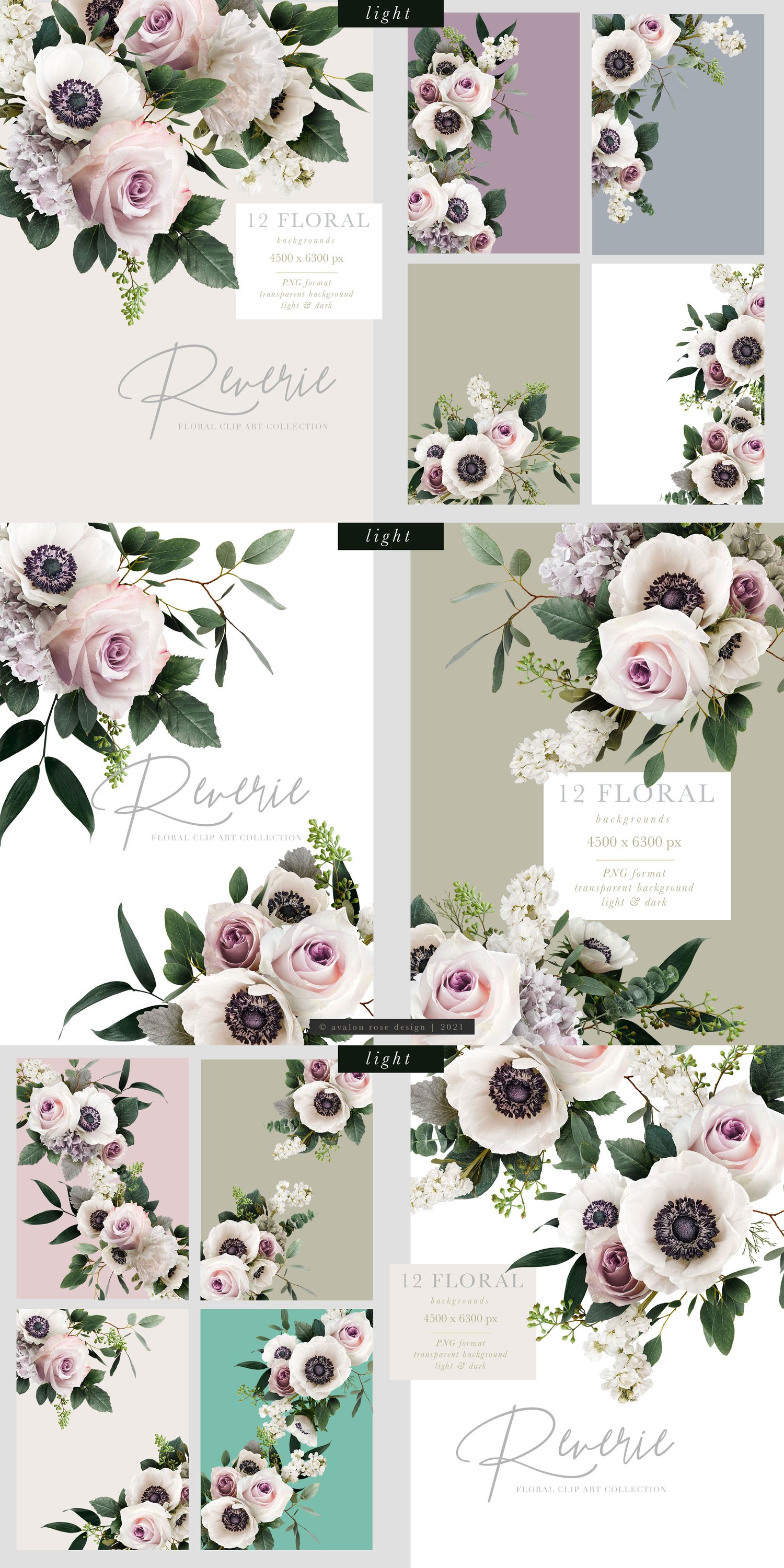 reverie floral art collection pink lilac white roses and flowers