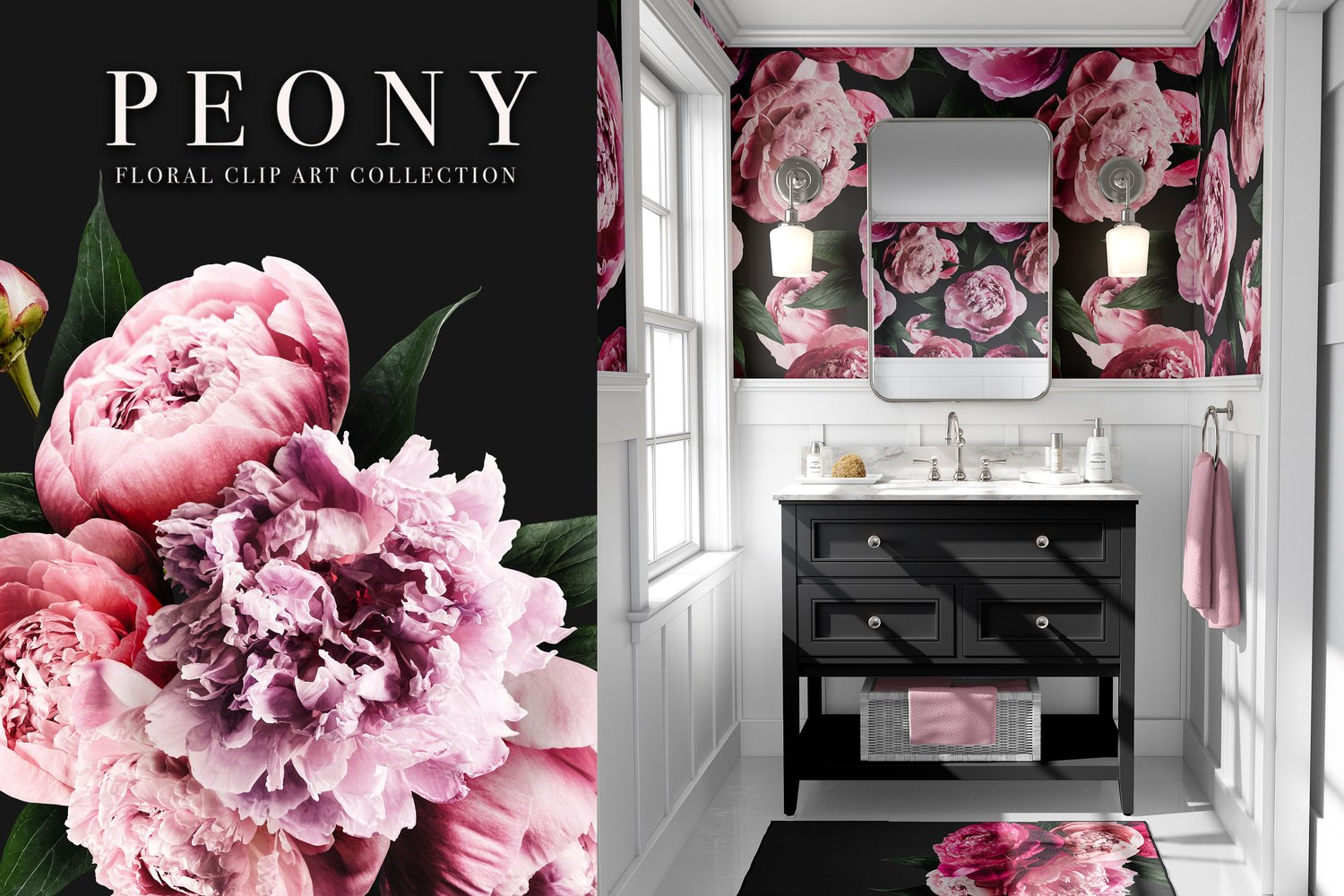 Peony Floral Clip Art Collection is a set of stunning pink peony blooms