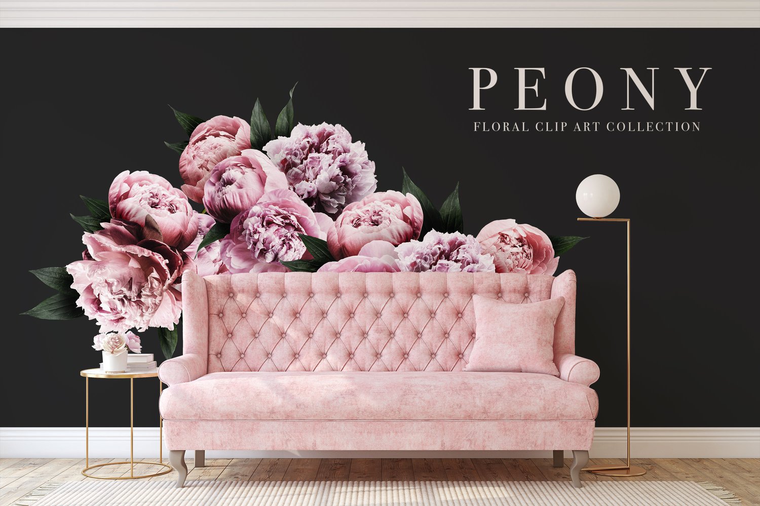 Peony Floral Clip Art Collection is a set of stunning pink peony blooms