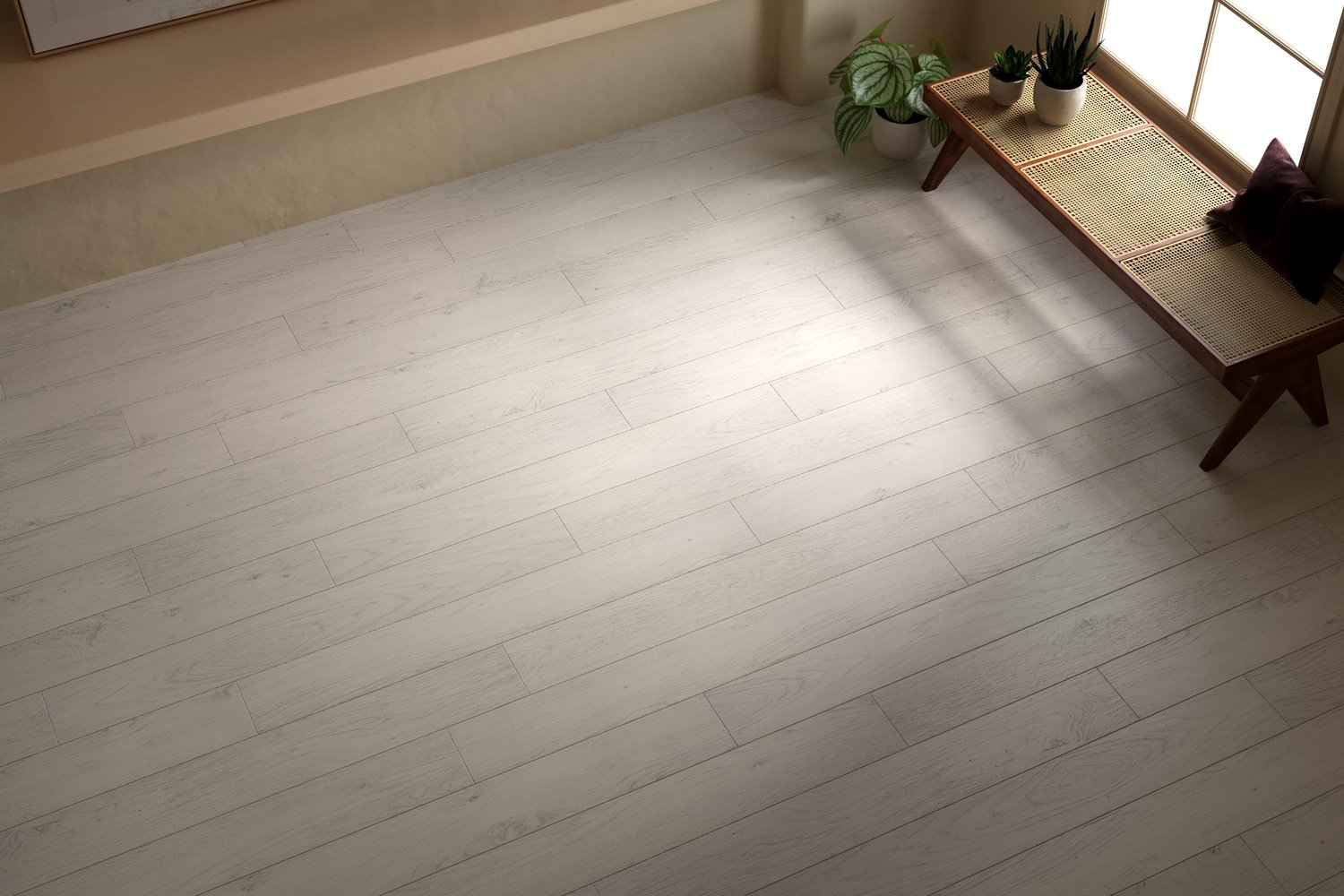 rendering with White Painted Oak wood texture