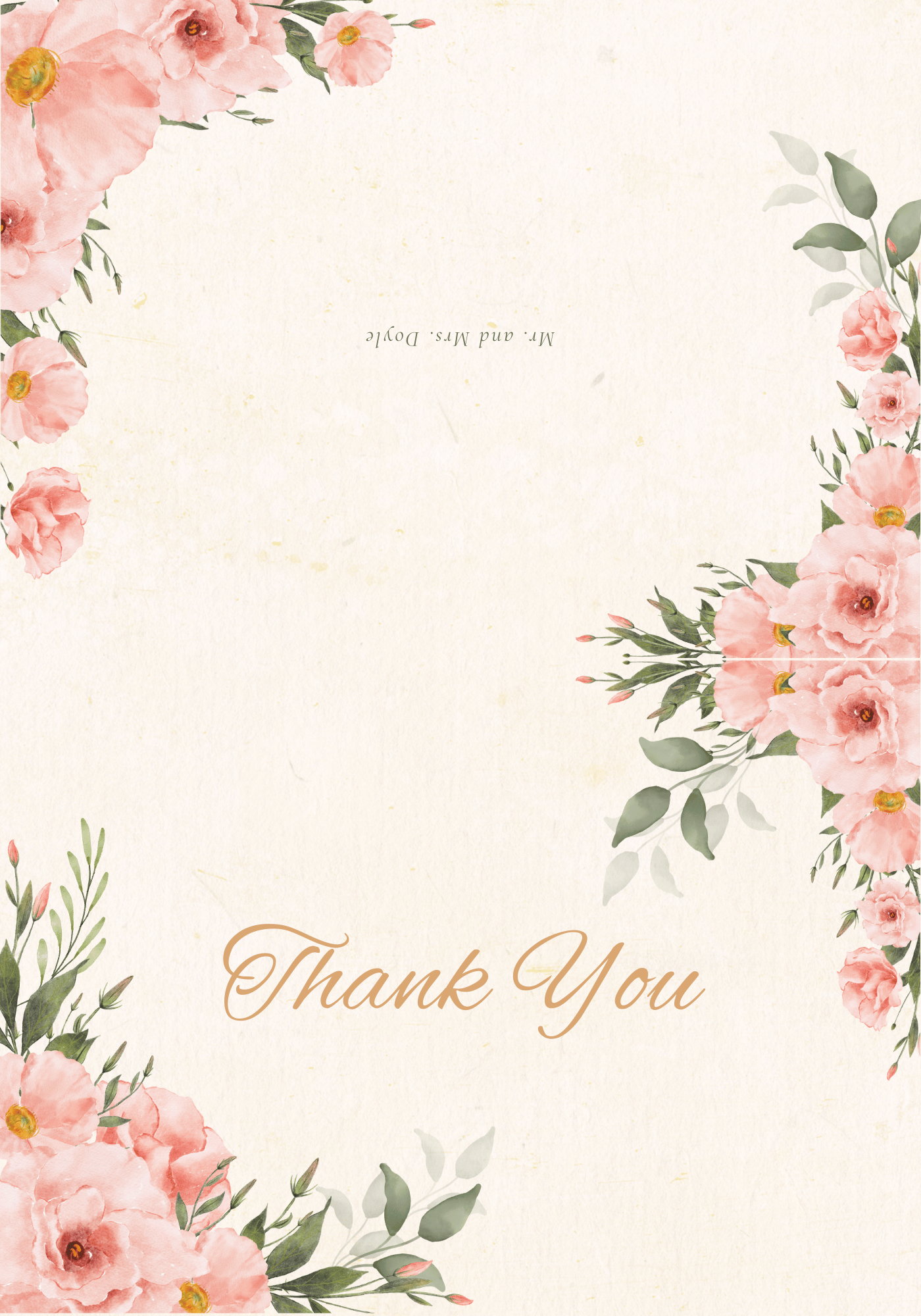 Elegant Pink Rose Wedding Folded Card Landscape | Customizable Canva Template | Digital Download. Outside