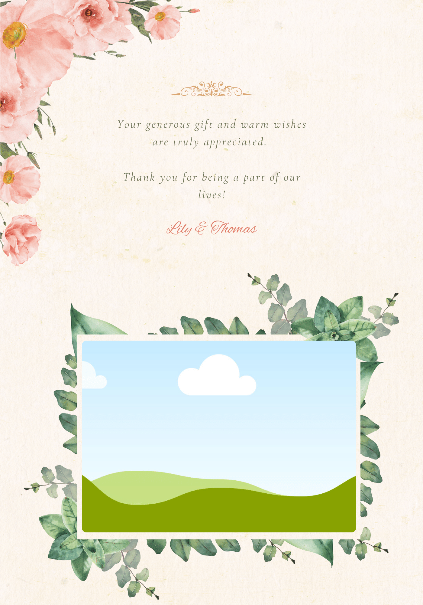Elegant Pink Rose Wedding Folded Card Landscape | Customizable Canva Template | Digital Download. Inside