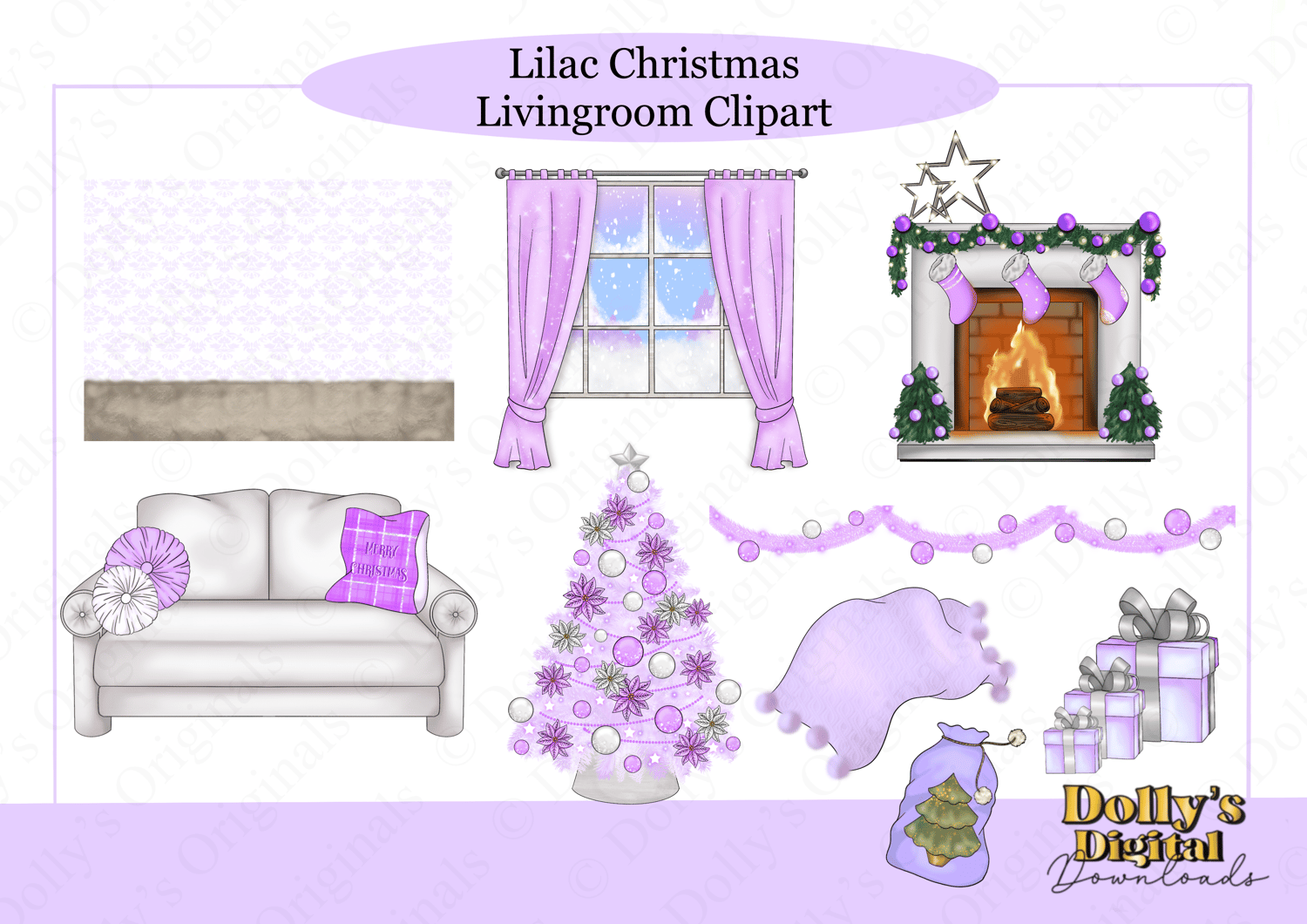 Lilac Christmas Living Room Clipart