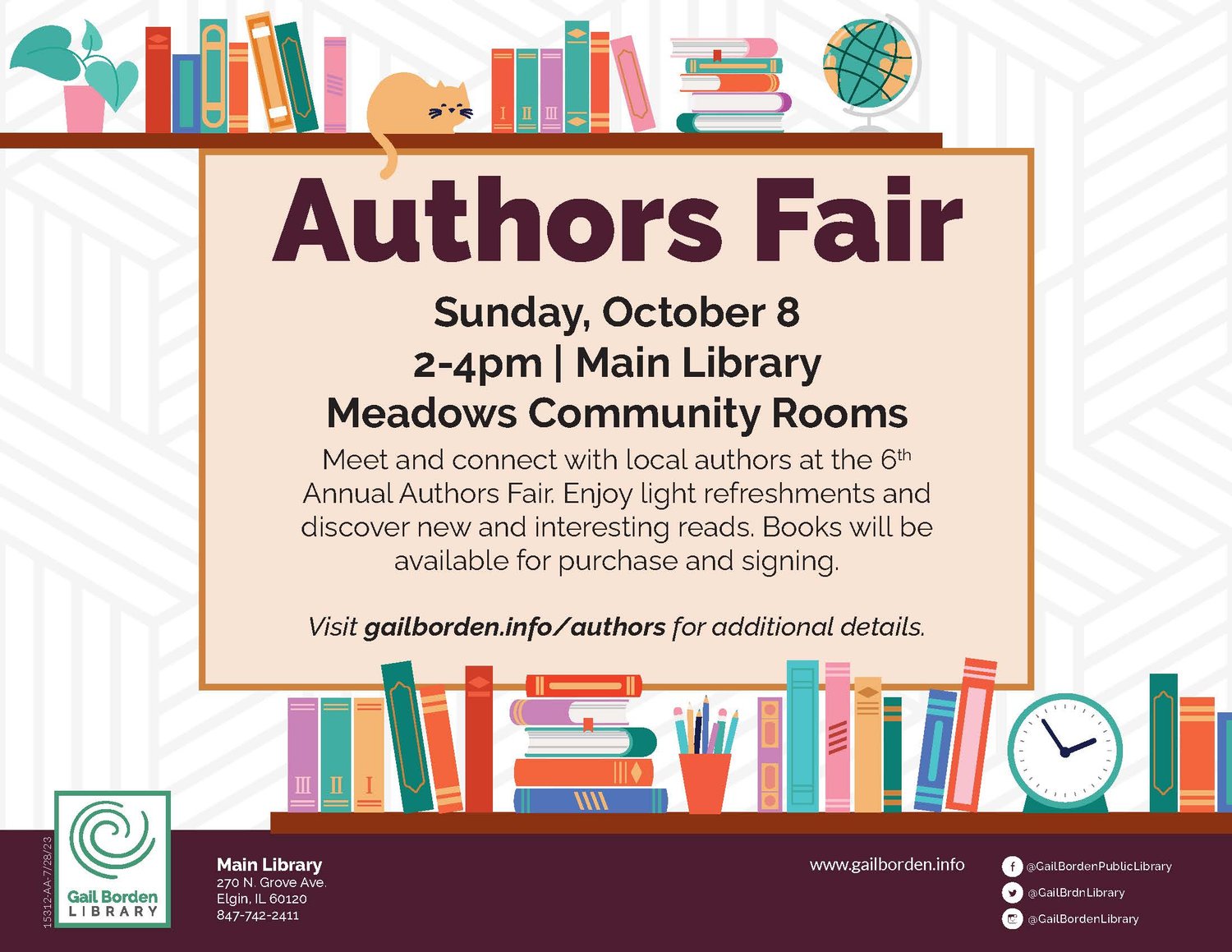 Gail Borden Library's Authors Fair Sunday October 8th, 2023