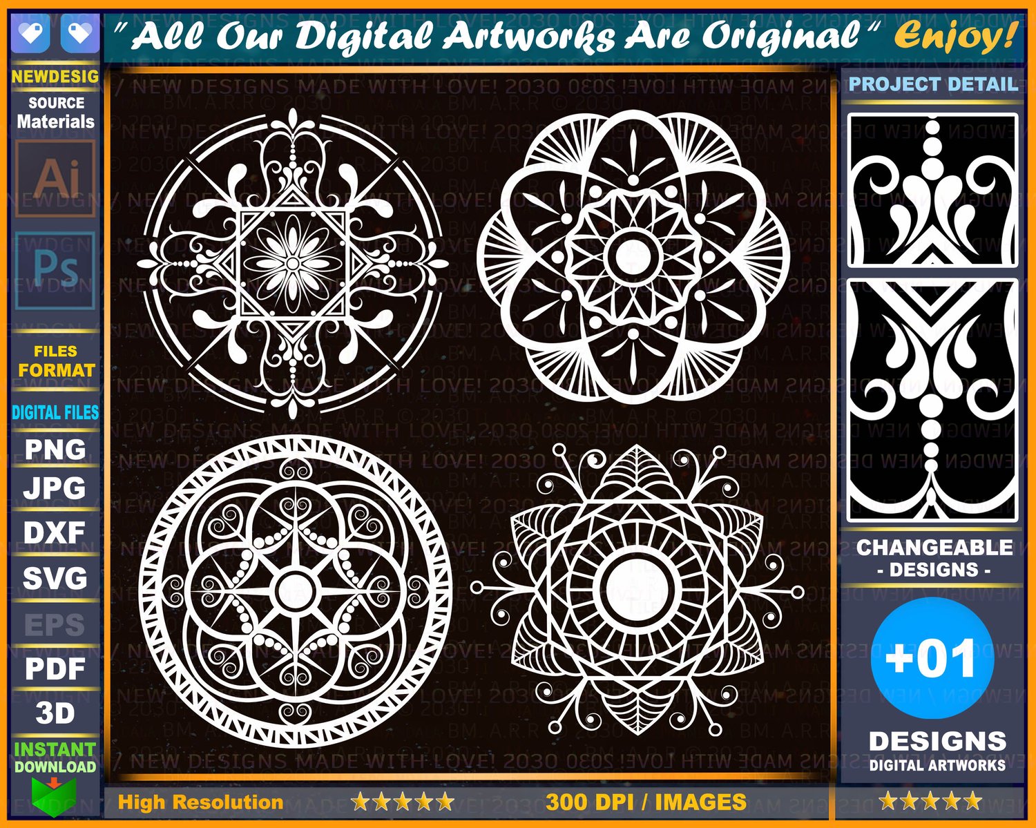 MANDALAS in SVG Format No 2, Mandala Vector, Mandala Silhouette, Paper Cut  Template, Svg Files for Cricut and Silhouette, Instant Download 