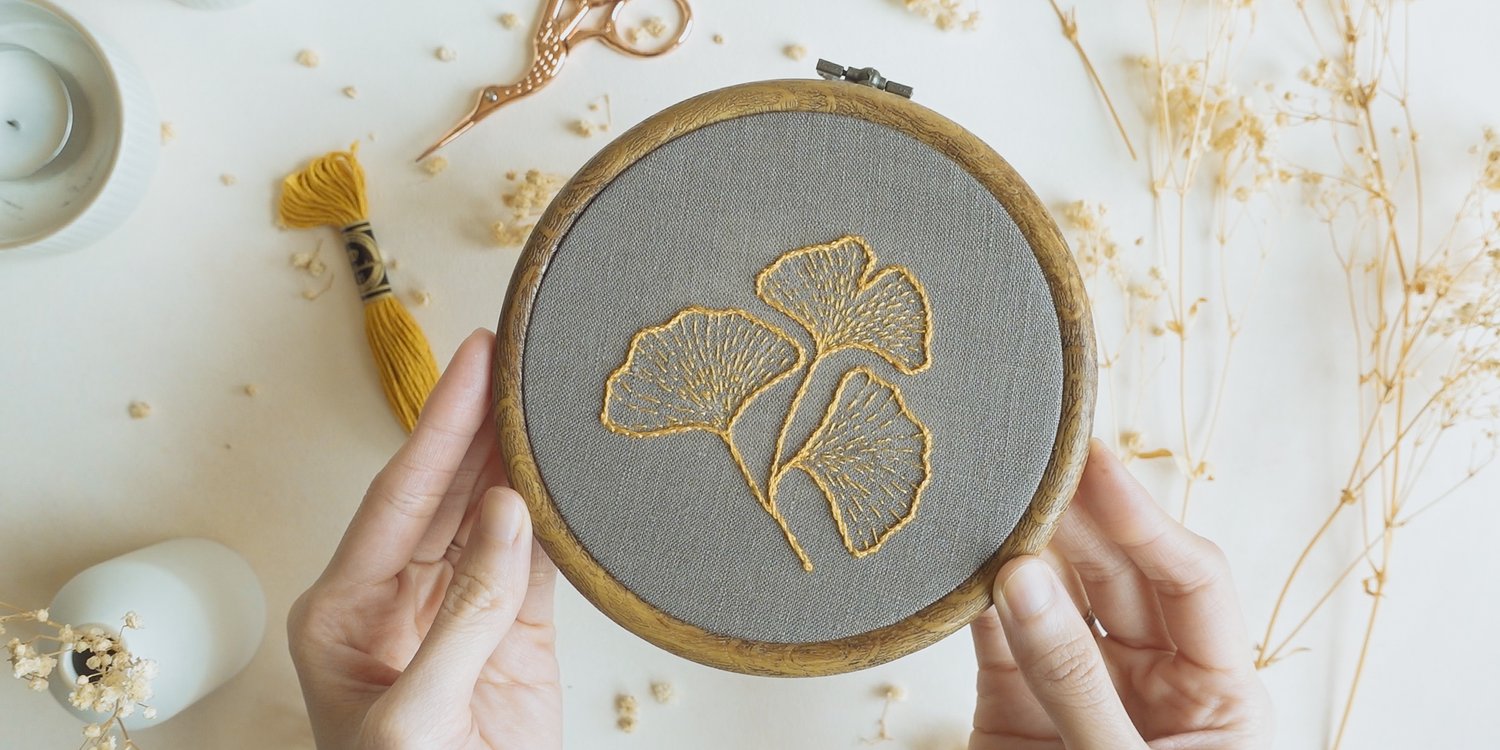 free ginkgo leaves embroider pattern