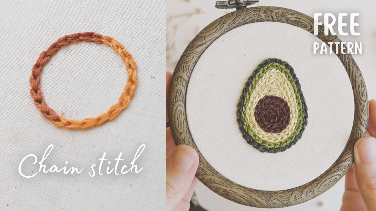 Chain stitch, A Step-by-Step Guide with FREE Avocado Embroidery pattern