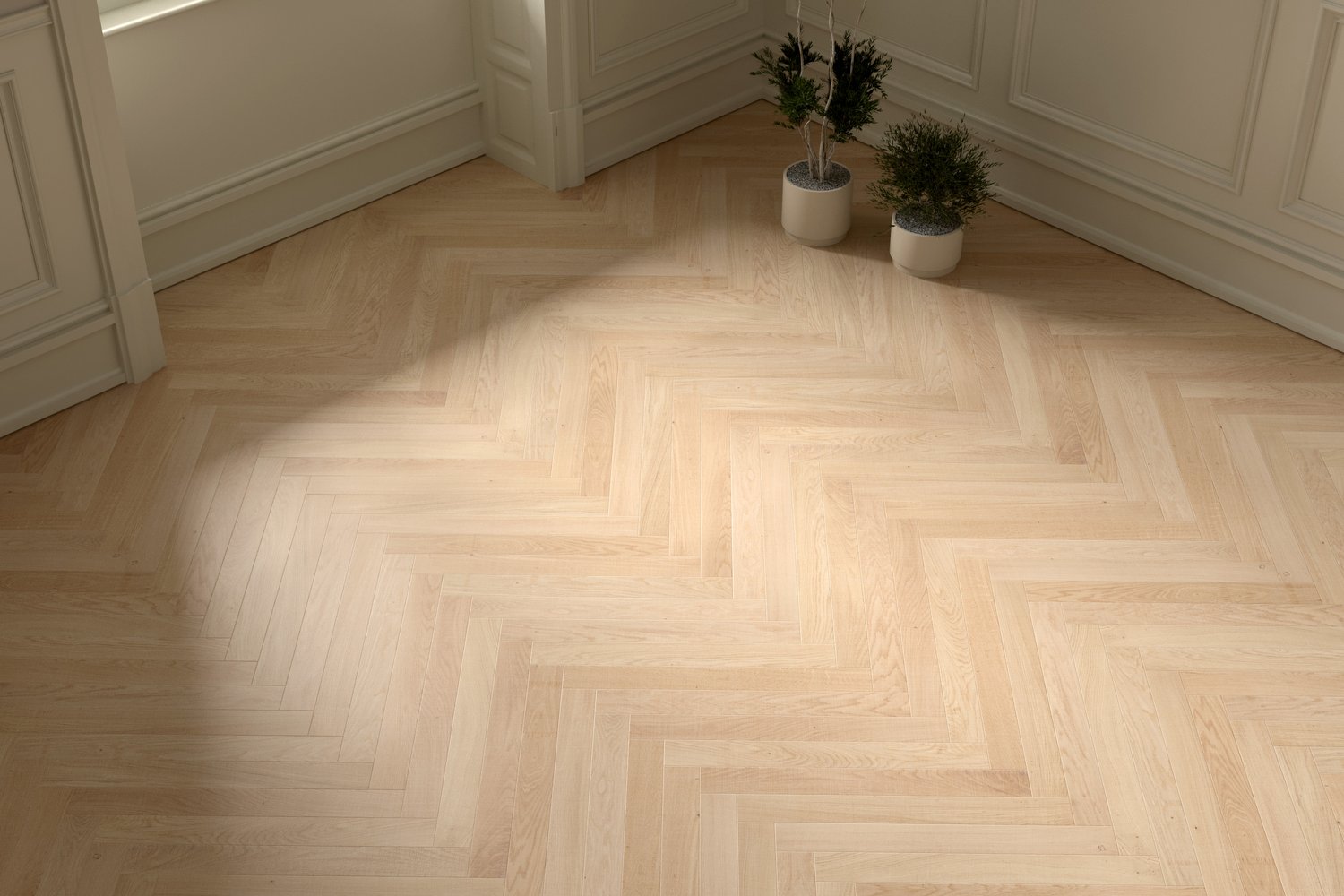 render with Natural Oak Herringbone wood texture