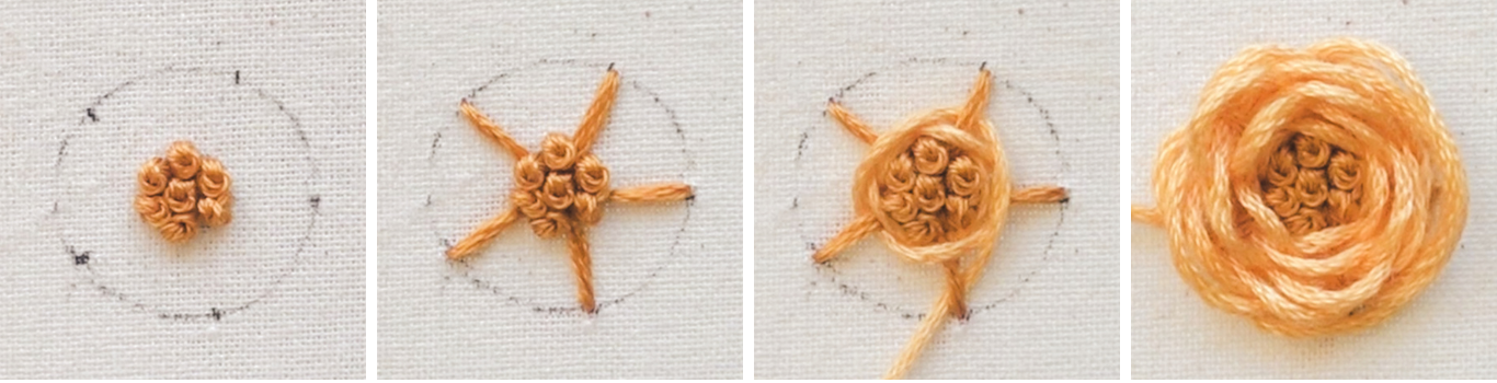 step by step woven rose wheel stitch embroidery