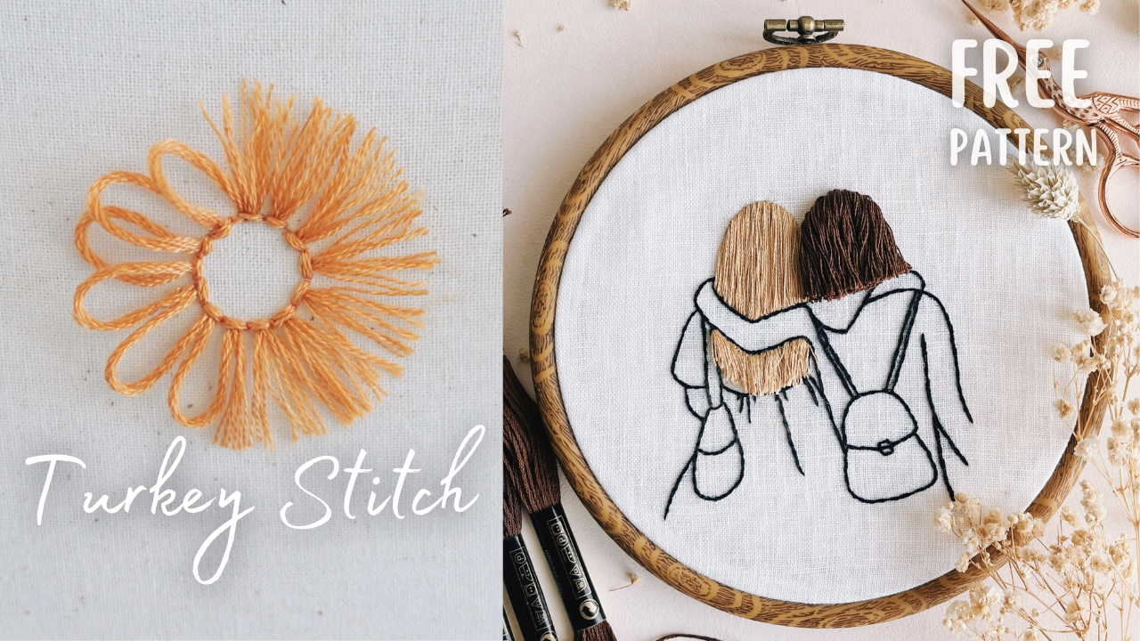 Turkey Stitch, A Step-by-Step Guide with FREE Embroidery Pattern how to embroider hair