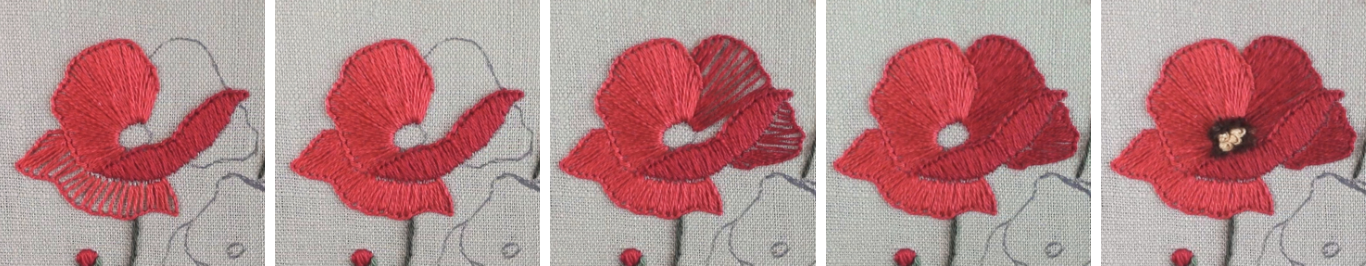 step by step poppies flower embroidery free pattern