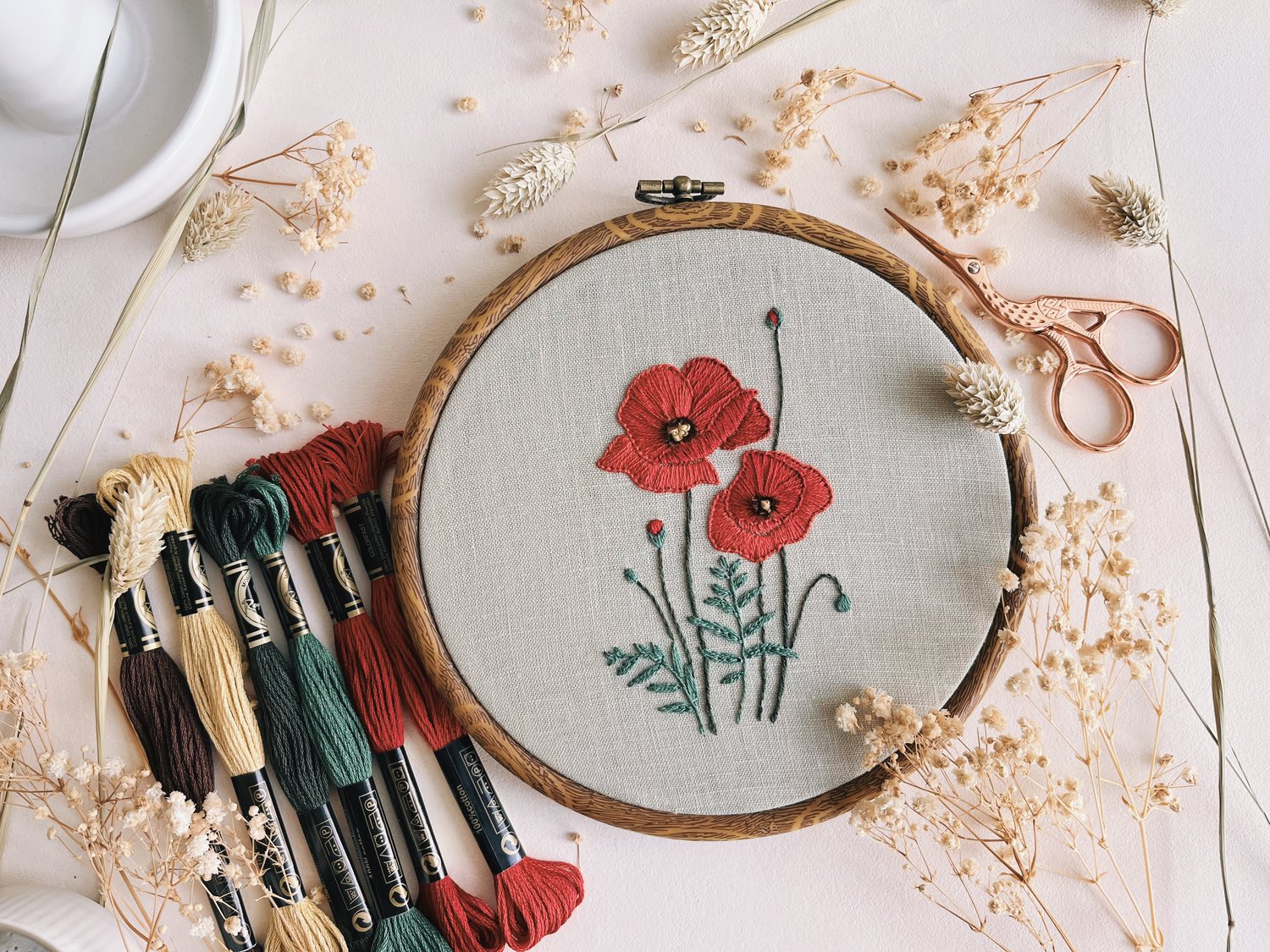 Buttonhole Wheel Stitch, A Step-by-Step Guide with FREE Poppies Embroidery Pattern