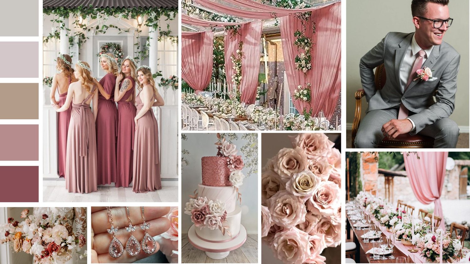 Dusty Pink, Desert Rose, Rosewood, & Blush wedding palette scheme