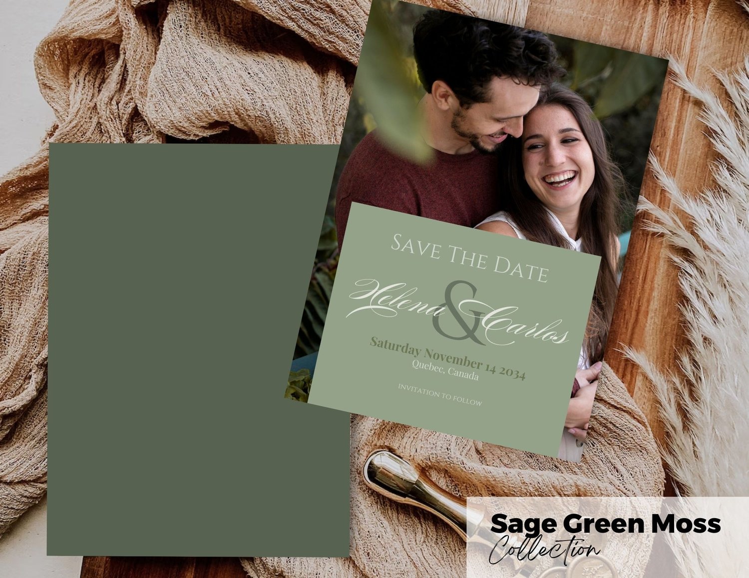 Sage Green Moss Save-the-date Wedding Invitation Greenery Palette