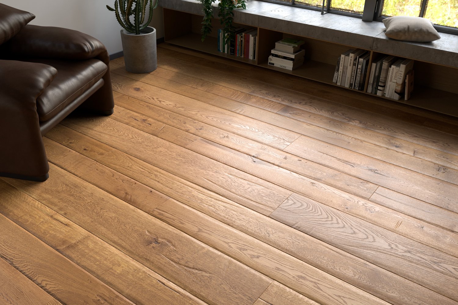 photorealistic rendering with Antique Oak wood texture