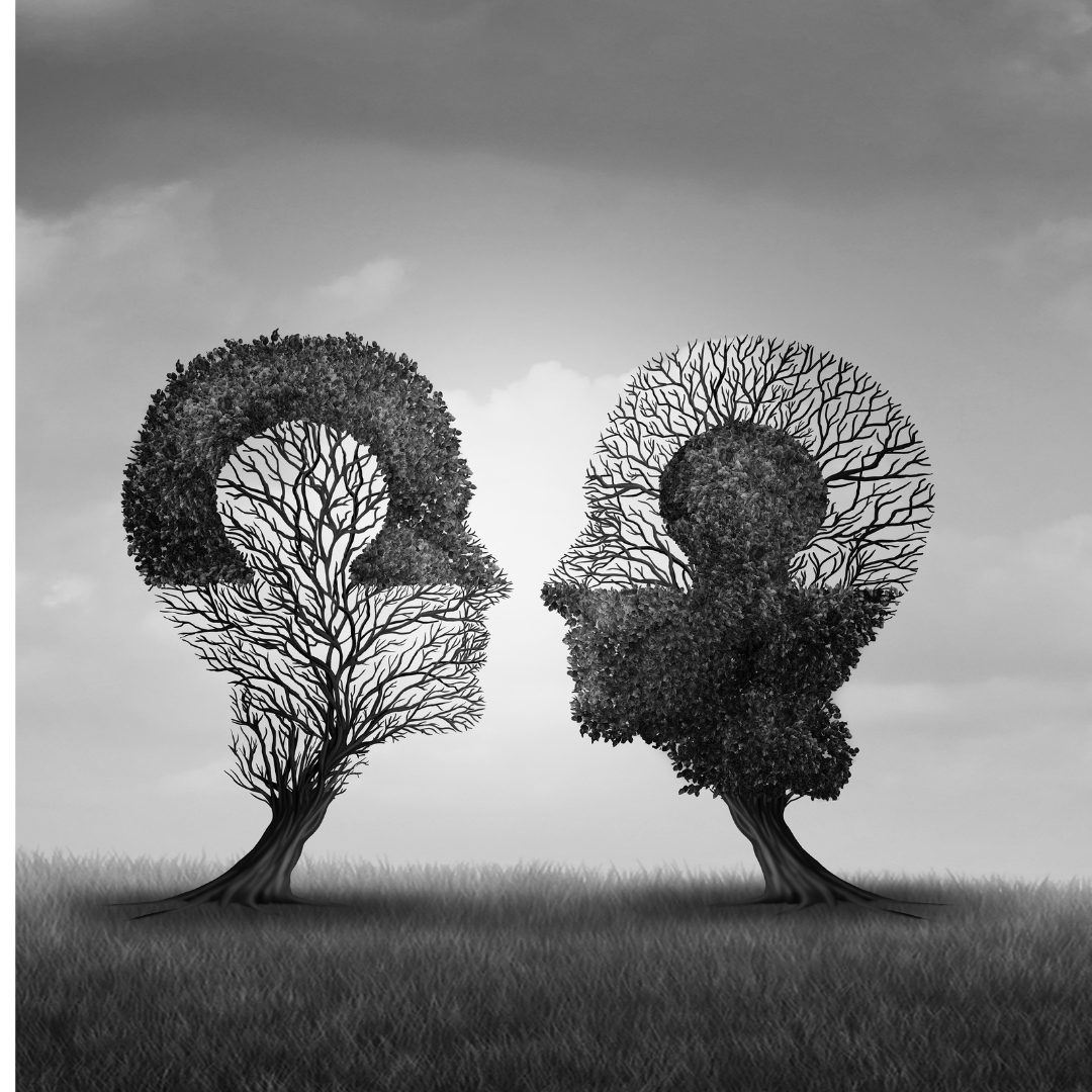 "Explore the captivating world of personal relationships through this stunning black and white image. Two intricately shaped tree heads stand in stark contrast, representing the interplay of light and dark, yin and yang within relationships. Witness the p