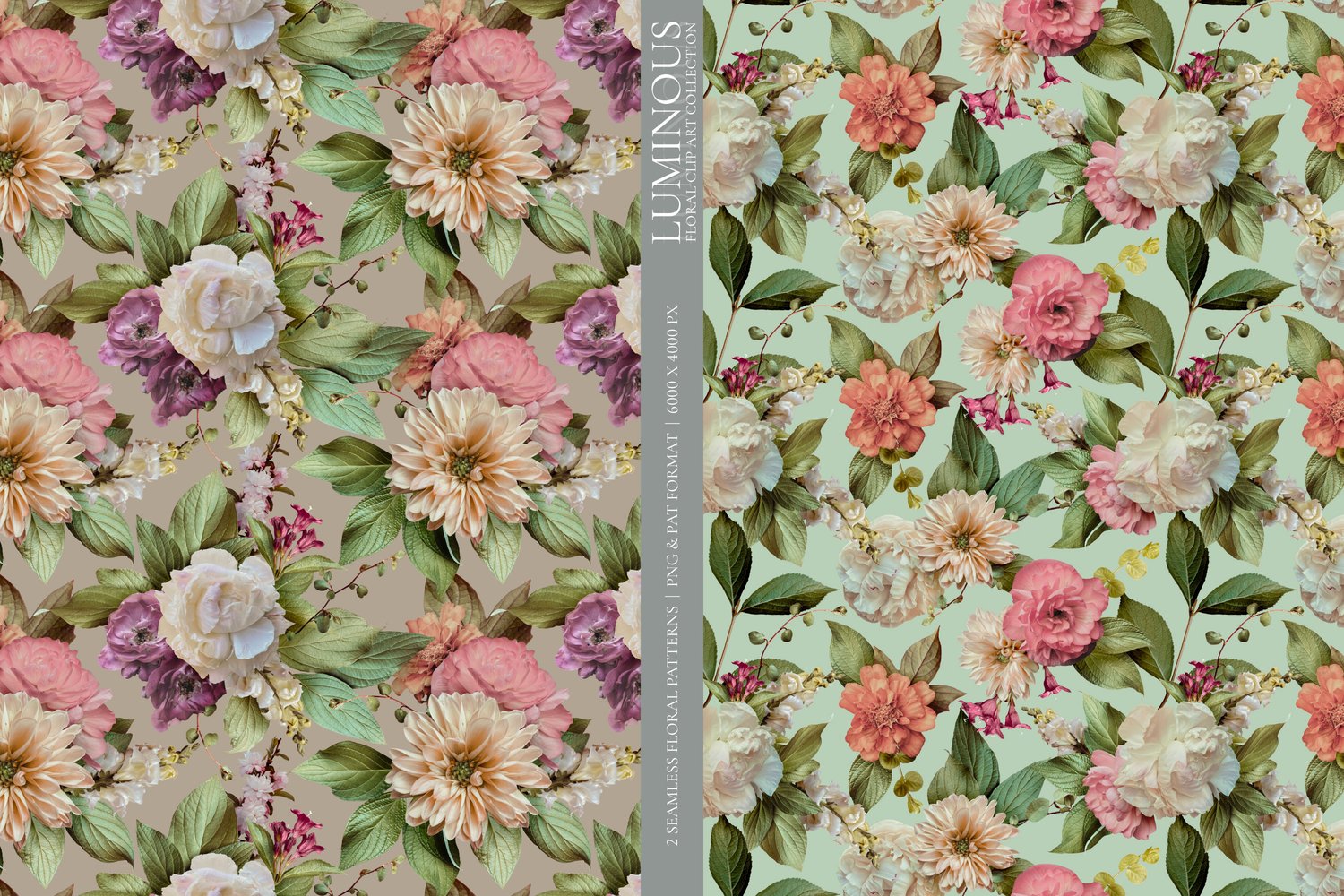 Luminous floral clip art Pink, peach, coral, and white flowers