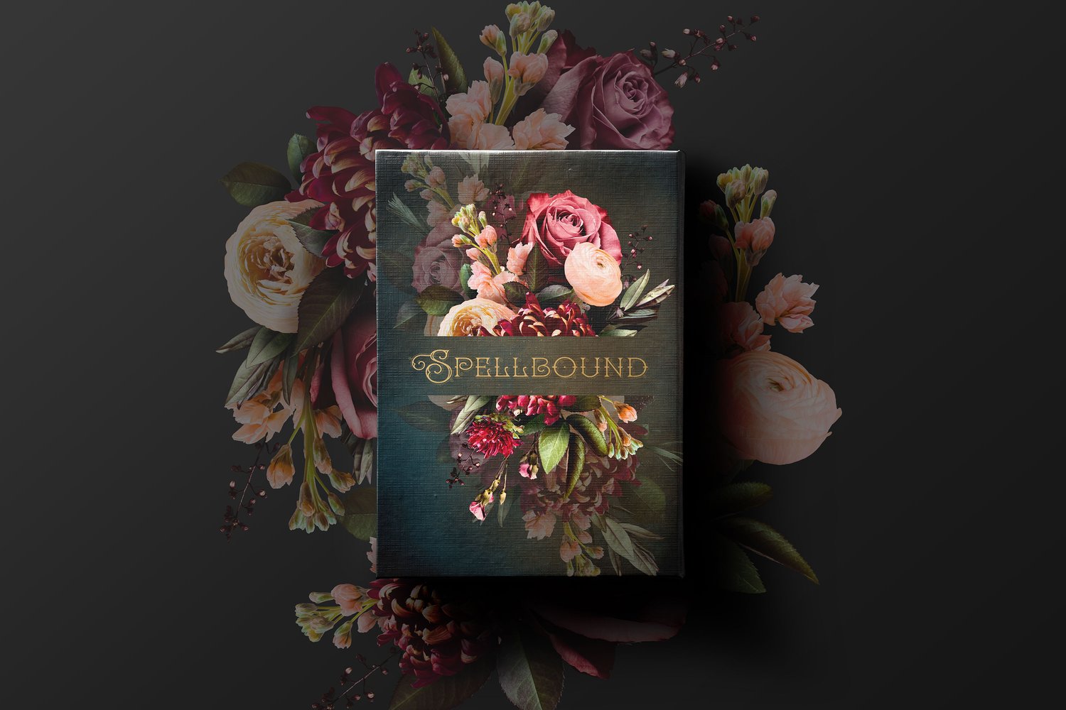 dark, moody floral graphics in red, burgundy, pink, and peach