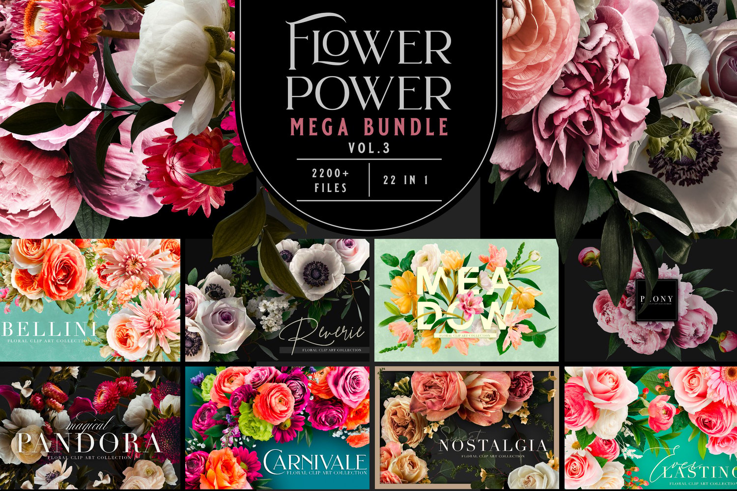 flower power mega bundle of realistic digital floral graphics