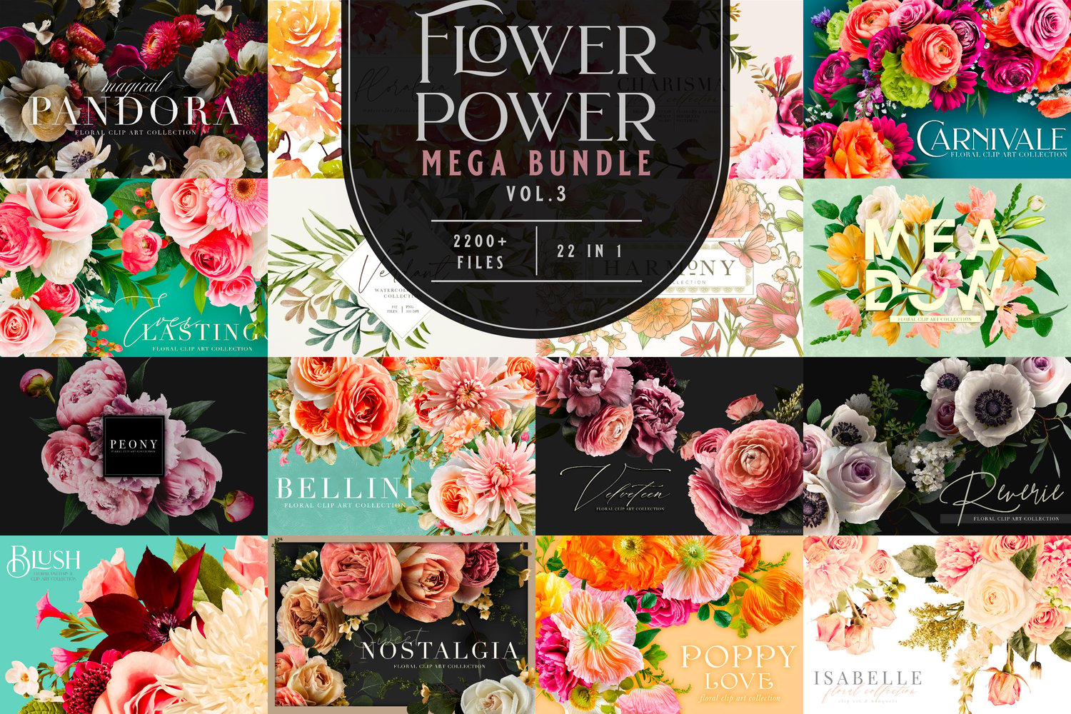 flower power mega bundle of realistic digital floral graphics
