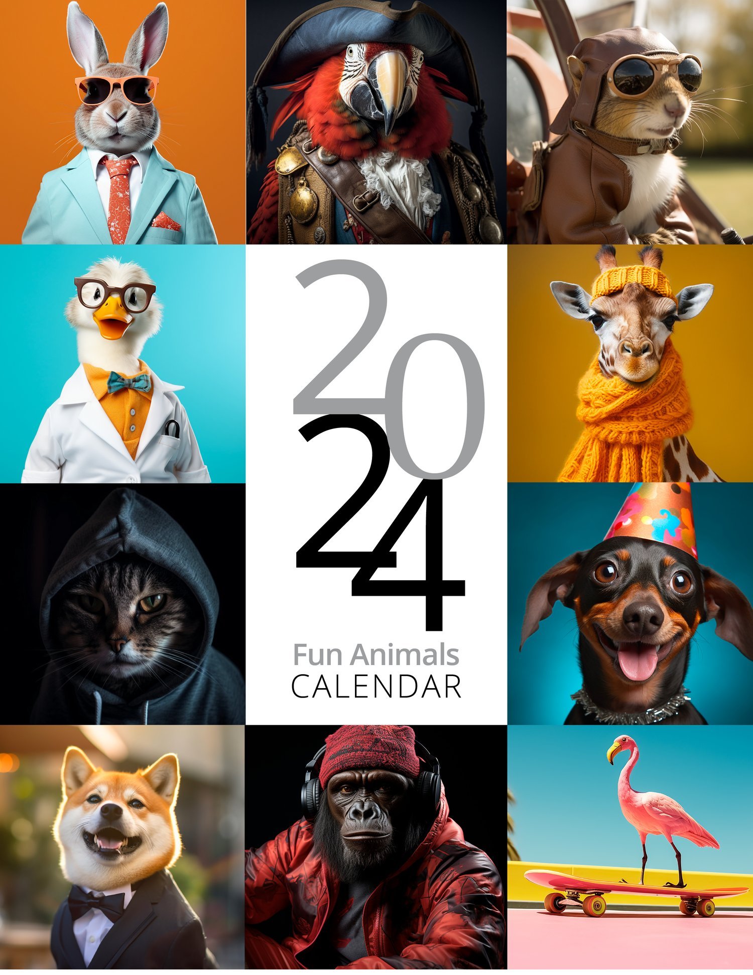 Cover design for 2024 Fun Animals Calendar