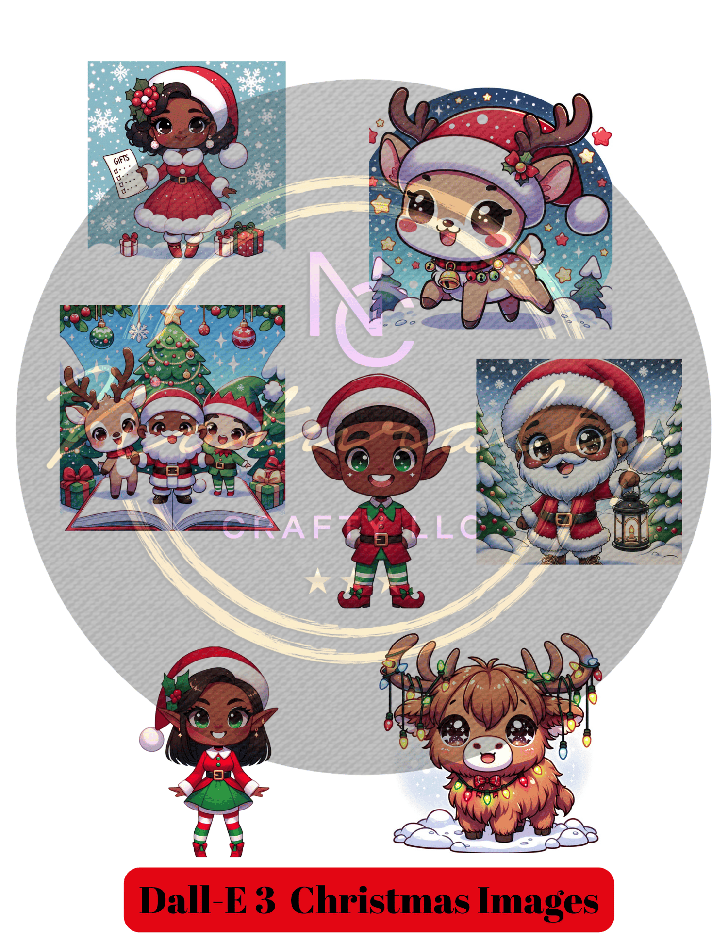 Dall-E 3 Prompt Guide, Christmas Prompts, Santa, Highland Cow, Reindeer, Elves, Mrs. Claus, Christmas, Holiday, Planner, Journals, Sticker