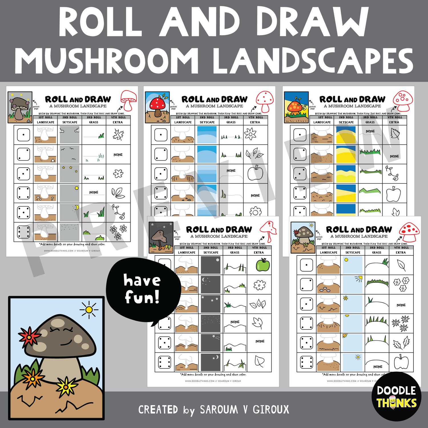 All Year Long 12 Roll and Draw Game Sheets | NO PREP Drawing Activities