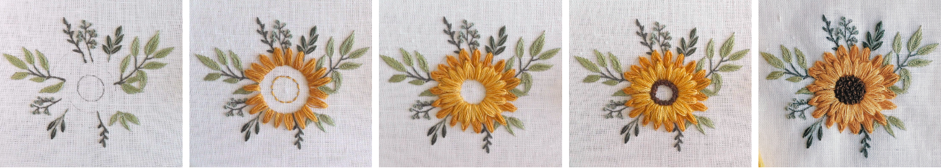 FREE Sunflower Embroidery Pattern step by step