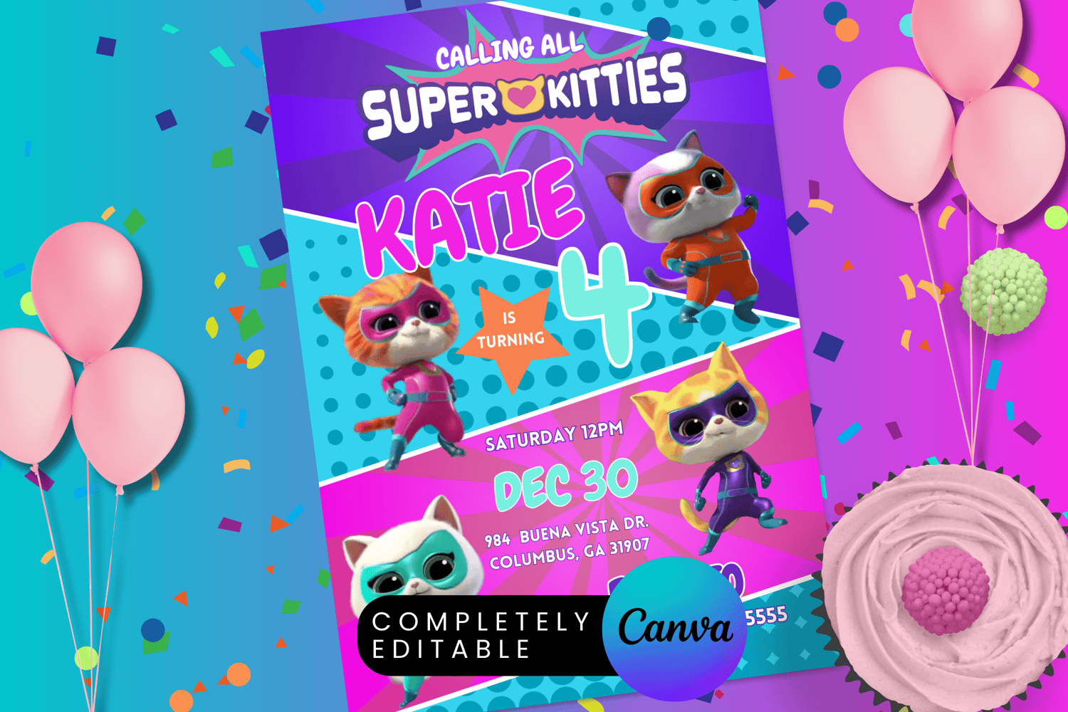 Super Kitties Invitation Super Kitties Birthday Super Kitties