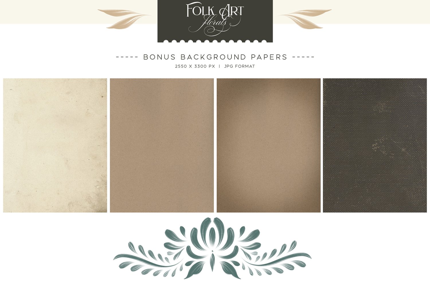 folk art floral procreate brush kit stamp brushes of flowers, leaves, stems, swooshes, and premade motifs as well as 4 seamless pattern brushes