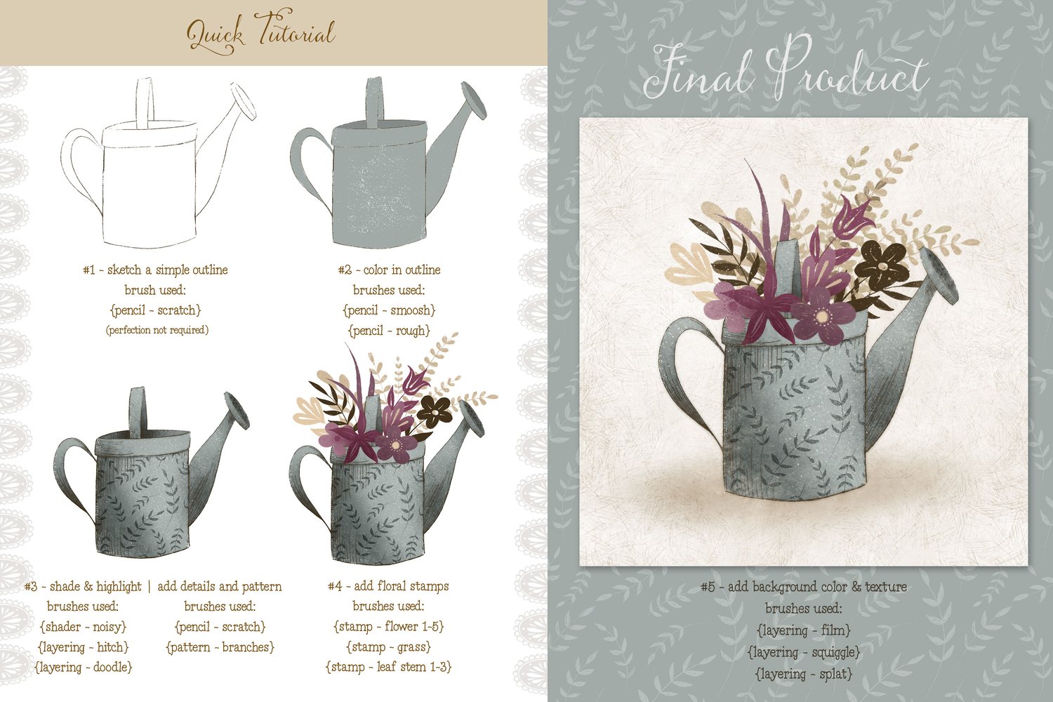 Procreate art brush kit Pens and pencils, patterns, layering, trailing, stamp, shader, and spatter brushes