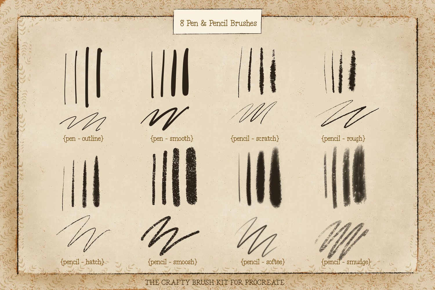 Procreate art brush kit Pens and pencils, patterns, layering, trailing, stamp, shader, and spatter brushes
