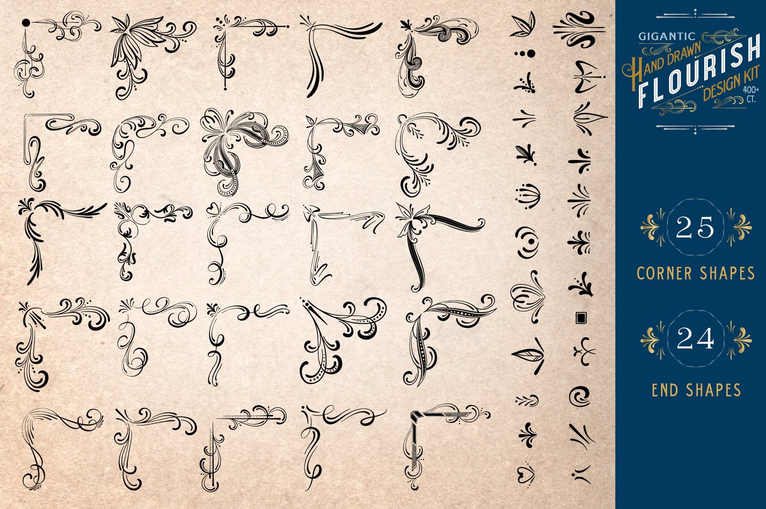 flourish design elements were drawn by hand, and inspired by vintage lettering, art nouveau, and florals