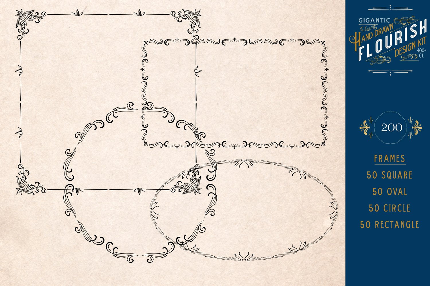 flourish design elements were drawn by hand, and inspired by vintage lettering, art nouveau, and florals