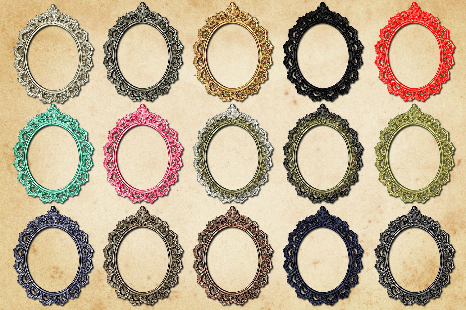vintage/antique Victorian metal frames in several different finishes and colors digital graphics