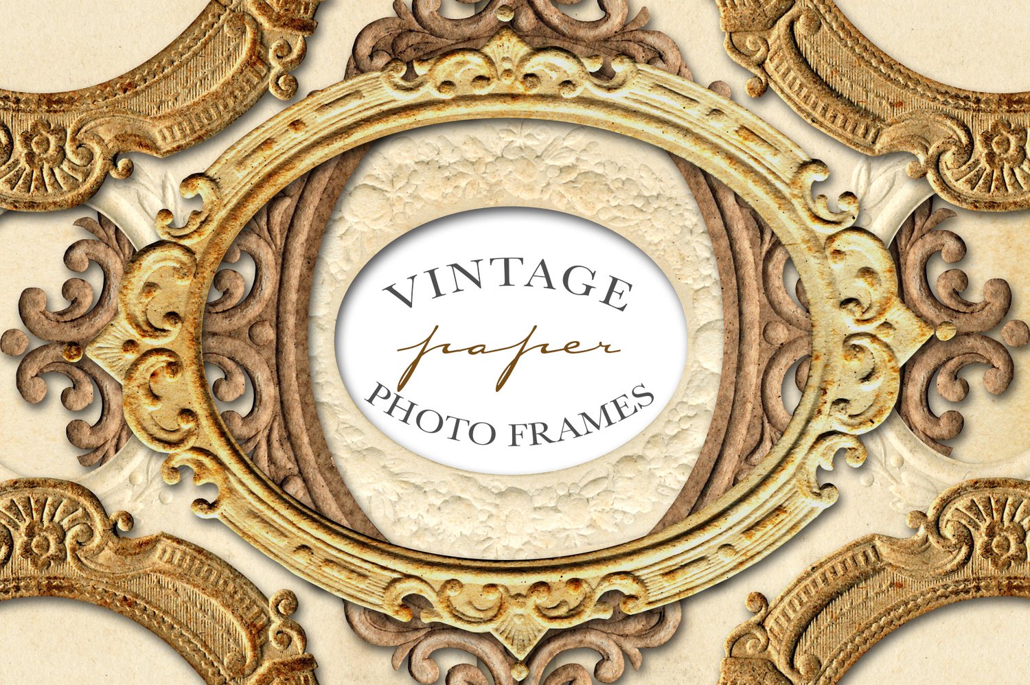 antique paper frames with scrolled oval edges digital graphics