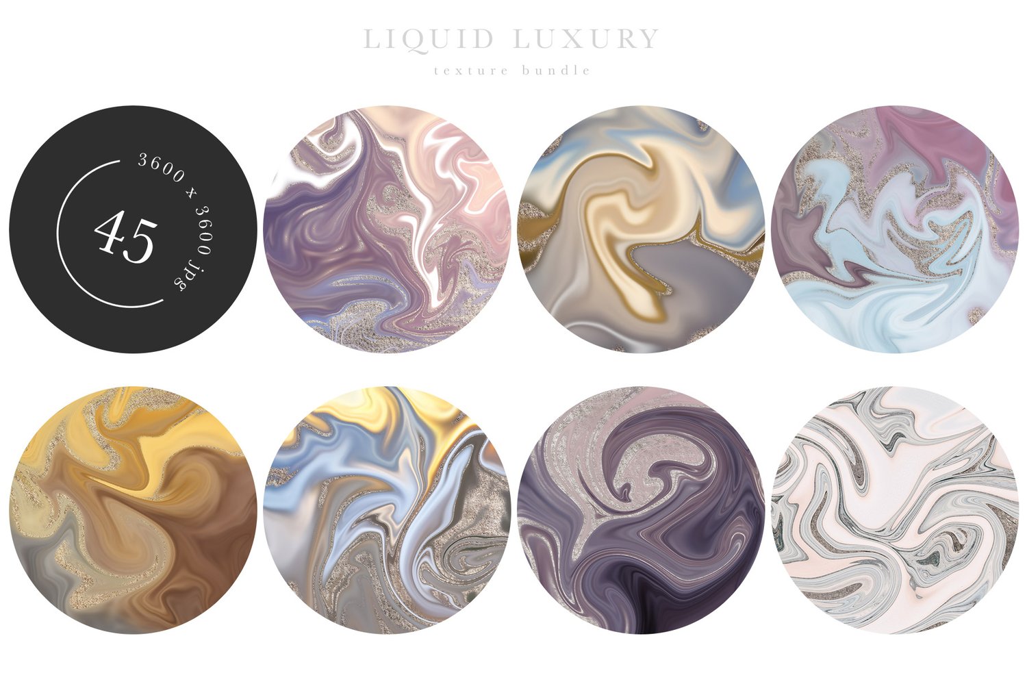 marbled background textures reminiscent of agate or geode stones with glittering gold accents in a wide variety of colors.