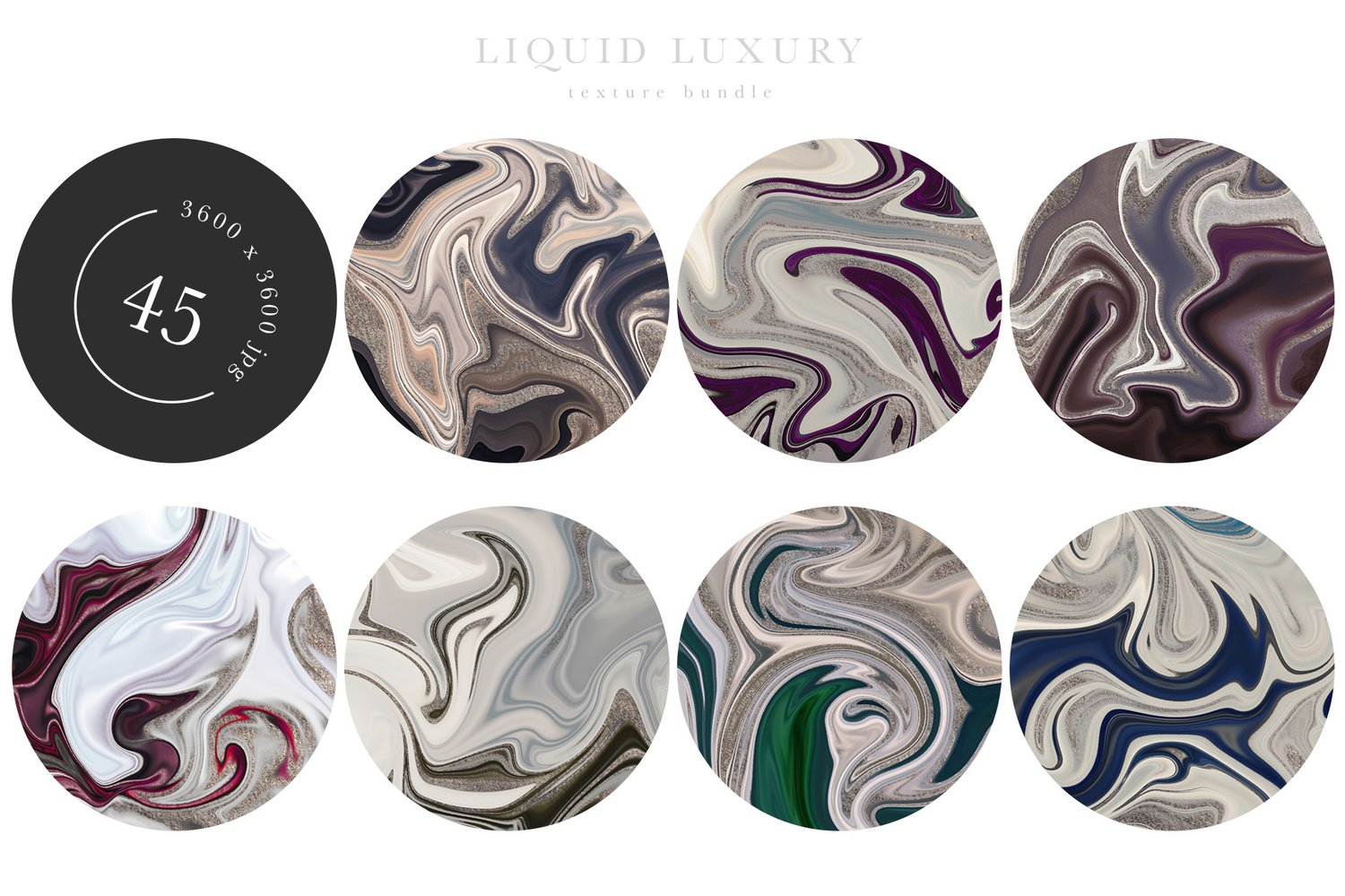 marbled background textures reminiscent of agate or geode stones with glittering gold accents in a wide variety of colors.