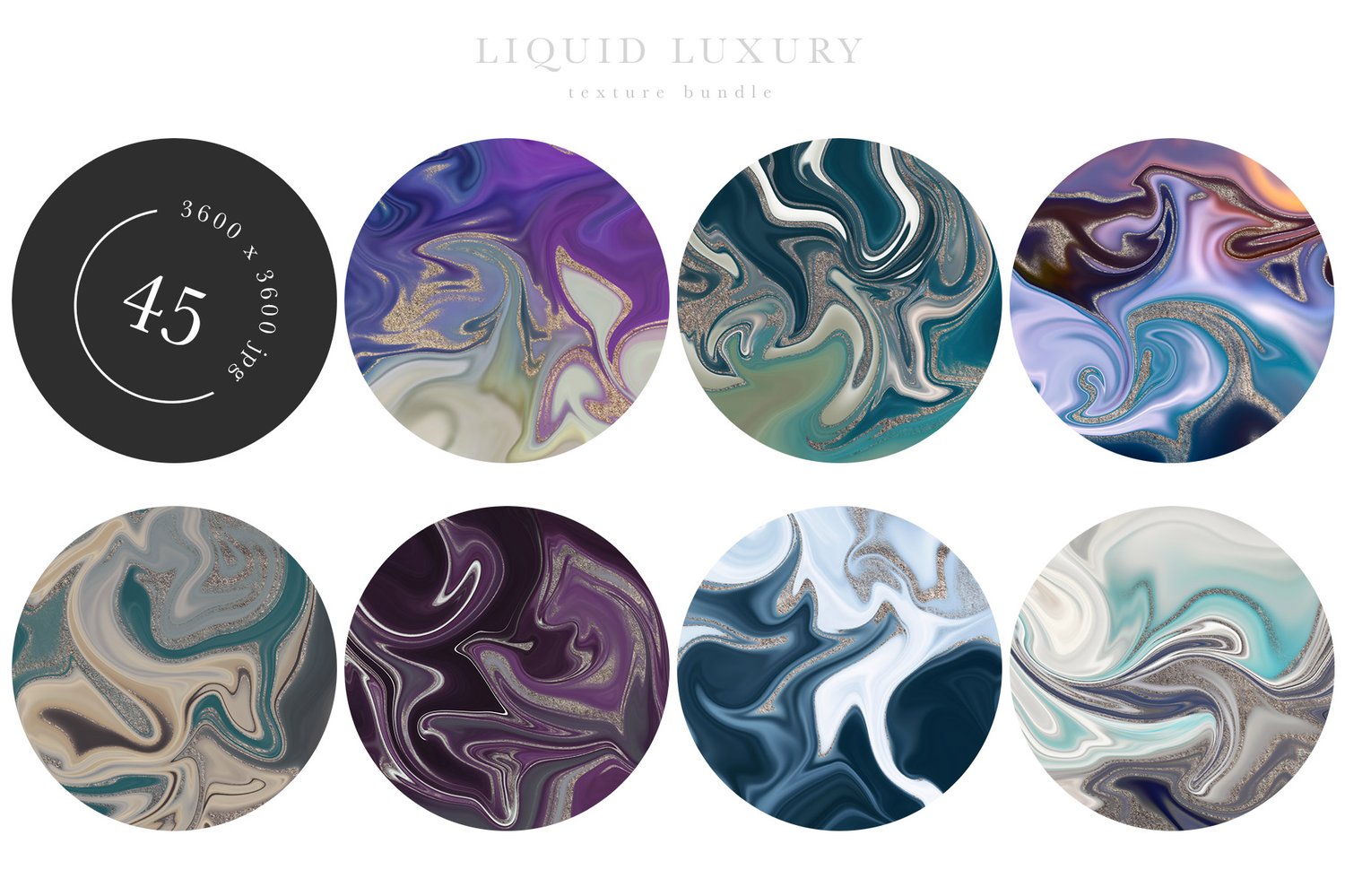 marbled background textures reminiscent of agate or geode stones with glittering gold accents in a wide variety of colors.