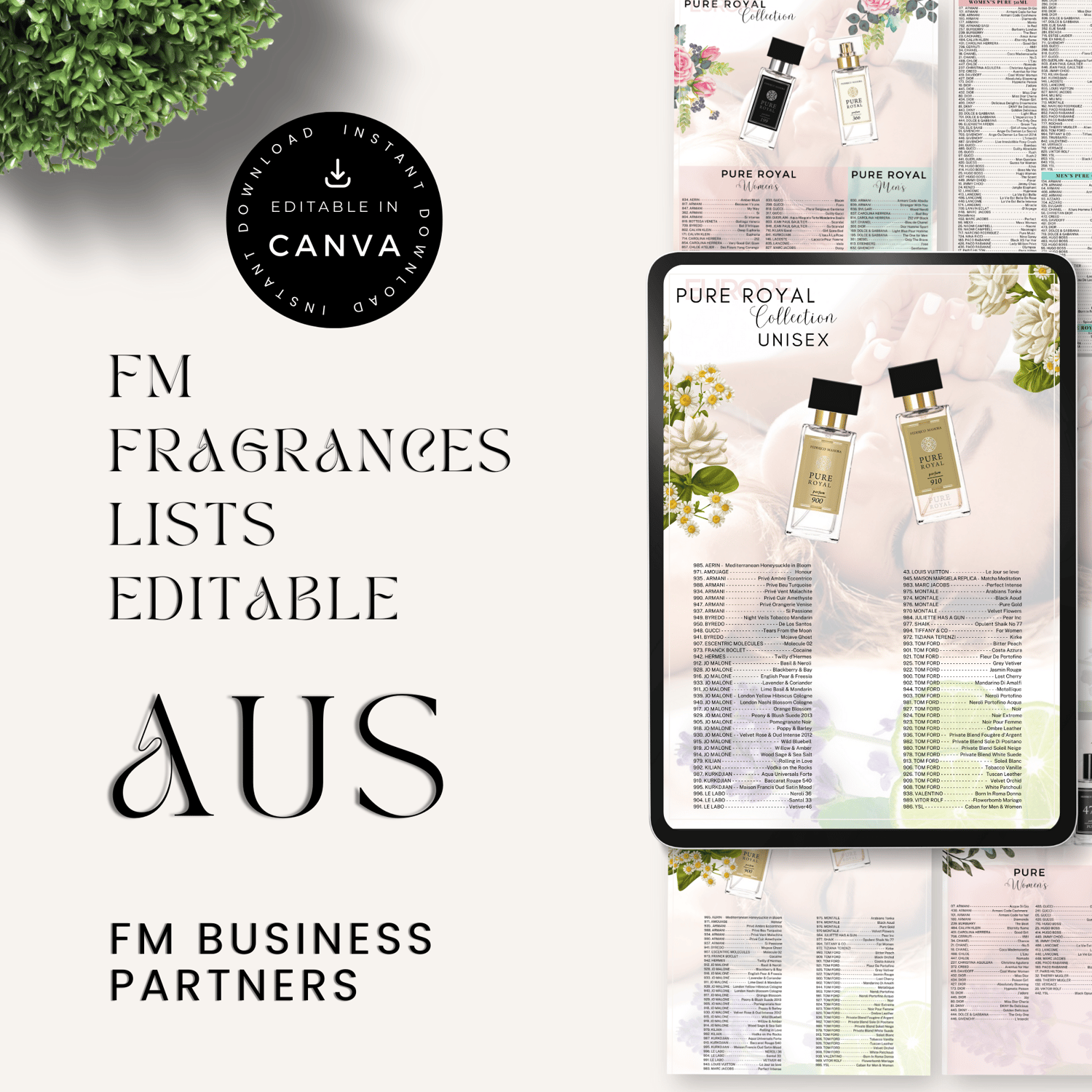 AUS FM fragrances EDITABLE lists 2023 FM Pure fragrances lists