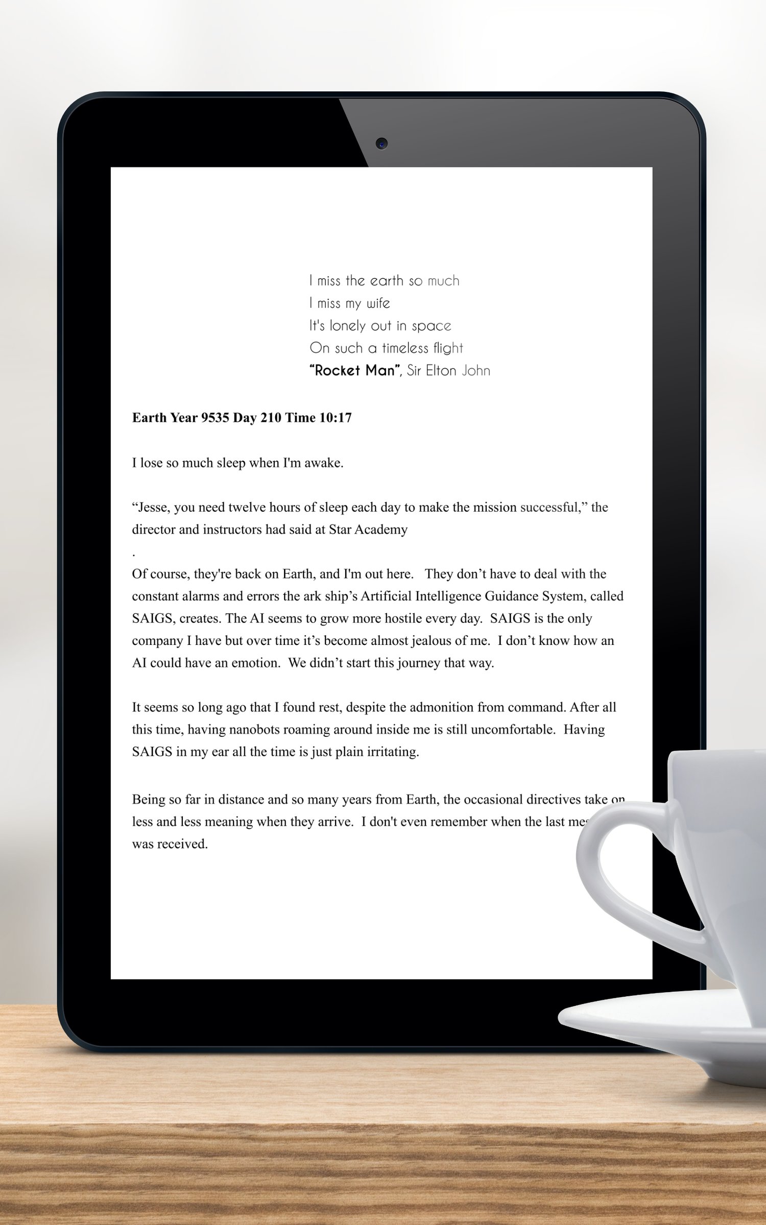 Star Child: Epic Space Quest to Save Mankind Page One on a Tablet