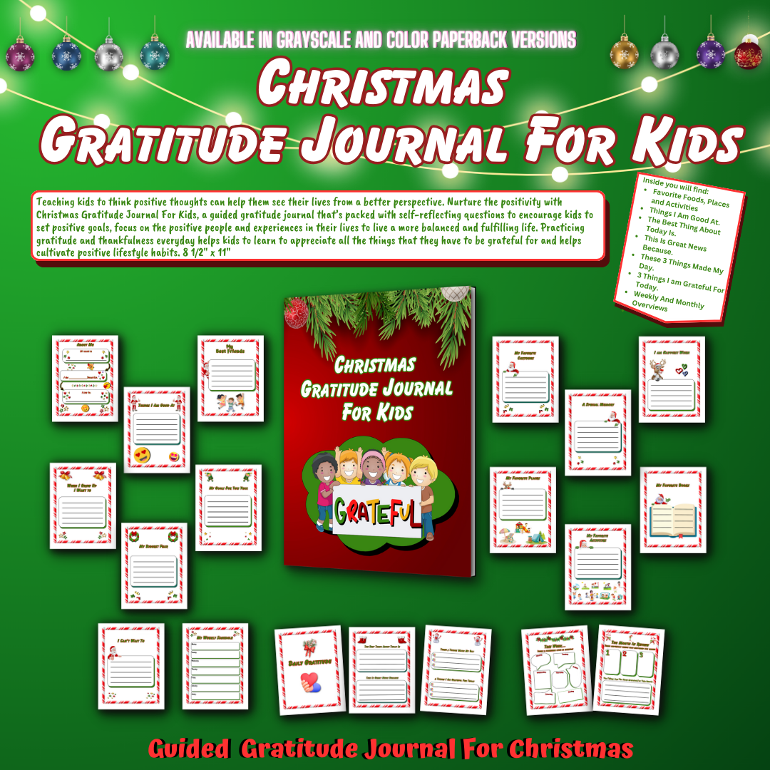 Christmas Gratitude Journal For Kids is a guided gratitude journal that’s packed with self-reflecting questions.  This is a printable guided gratitude journal for kids ages 5 and up.