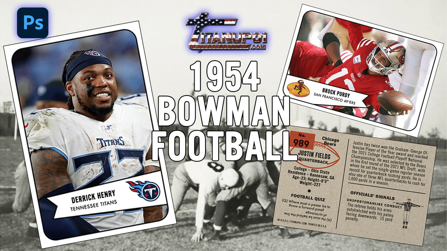 1954 Bowman Football Photoshop PSD Templates