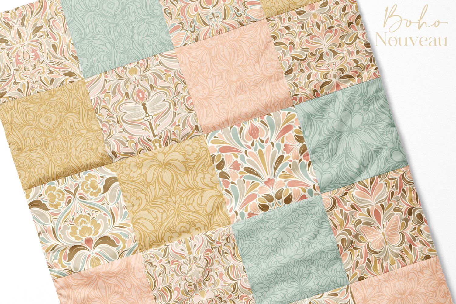 hand drawn digital surface pattern collection featuring butterflies and dragonflies in pink, coral, beige, brown, and aqua