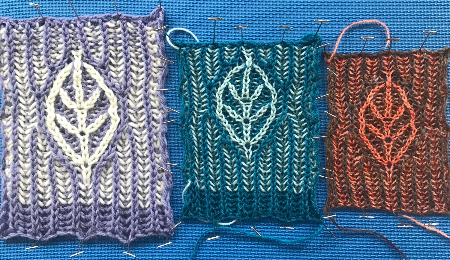 Three brioche swatches