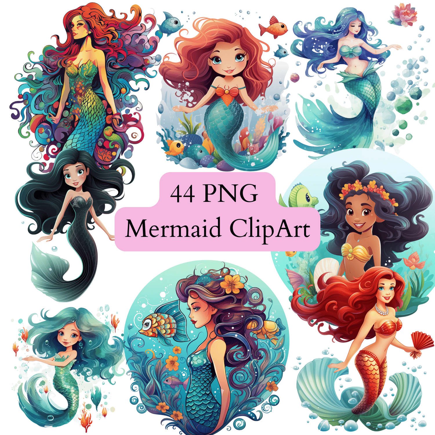 mermaid clipart, tea party clipart