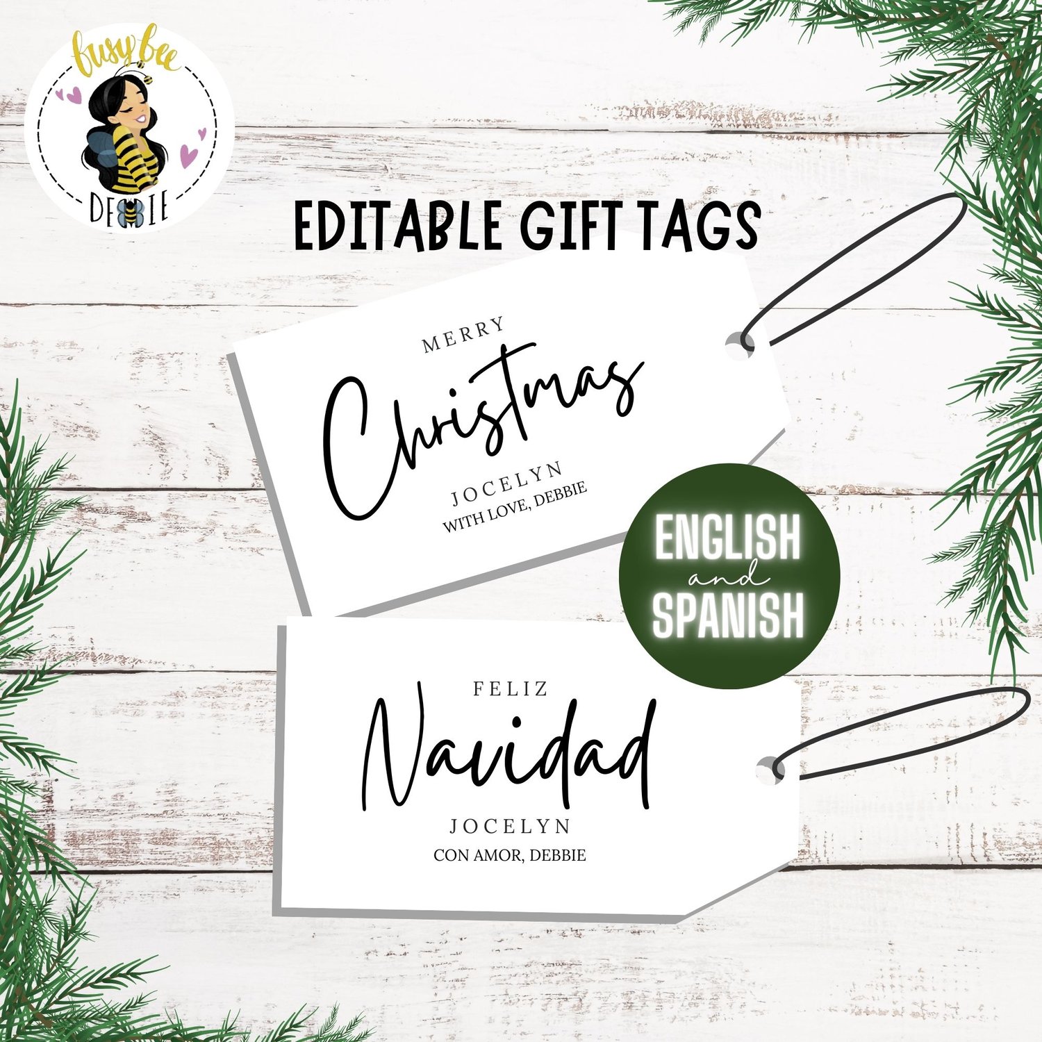 Personalized Printable Christmas Gift Tags, Simple Black and White Holiday  Gift Tags, Editable Christmas Gift Tags
